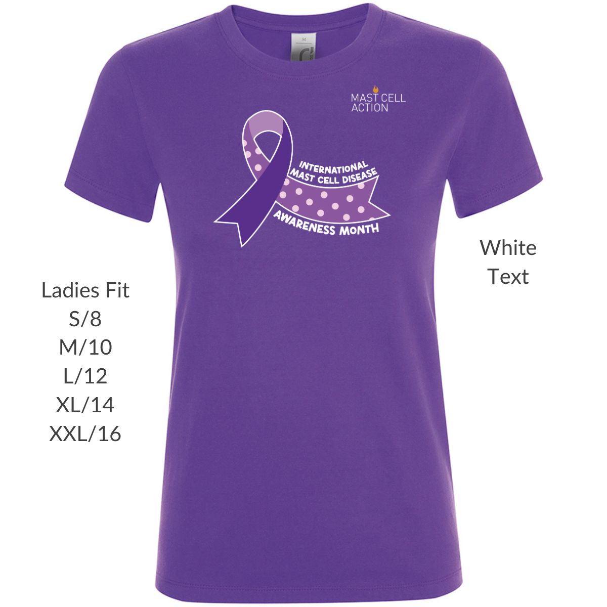 MCD Month Ladies Purple Tshirt White Text